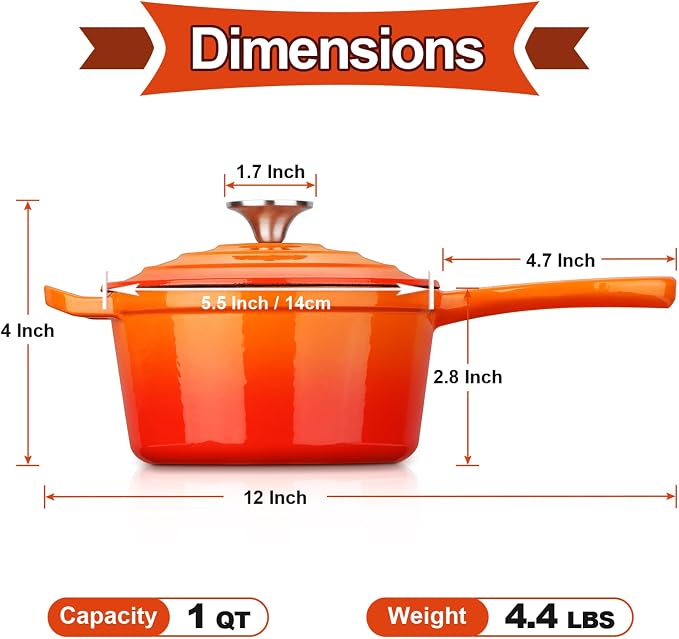 HaSteeL 1 QT Cast Iron Saucepan, Mini Enamel dutch oven - Image 2