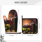 Wine Grapes Wooden Vintage Oven Mitts and Pot Holders Sets of 4, Heat Resistant - Image 2