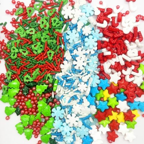 Tree Star Snowflakes Sprinkles Candy Sugar Sprinkle Red and Green Sprinkles Cake Decorations Cupcake Toppers Cookie Decorating Ice Cream Celebrations 3.2oz - Image 2