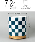 LoeJan 3 Compartment Utensil Holder, Extra Large Utensil Crock, Stable Ceramic - Image 4