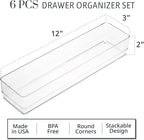 STORi SimpleSort 6-Piece Stackable Clear Drawer Organizer Set | 12" x 3" x 2" - Image 2