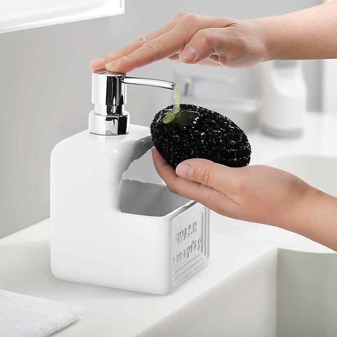 RQYIXI Soap Dispenser with Sponge Holder Ceramic Hand and Dish Soap Dispenser - Image 7