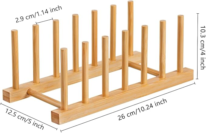 HBlife 2pcs Bamboo Dish Plate Bowl Cup Book Pot Lid Cutting Board Drying Rack - Image 2
