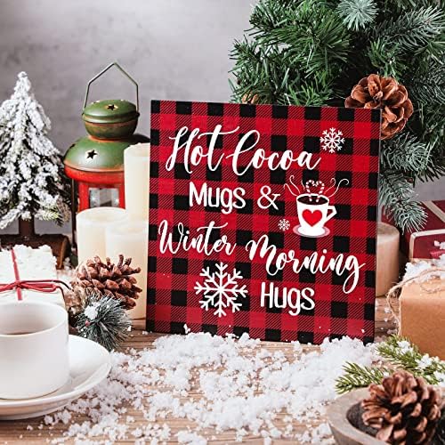Blulu Christmas Wooden Hanging Sign Winter Coffee Bar Wall Decor, Plaid - Image 3
