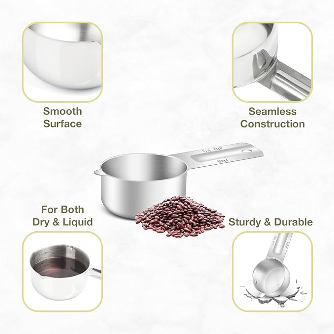 2PCS 1/4Cup Single Measuring Cup, Etched Inner Scale Stainless Steel Measure - Image 5