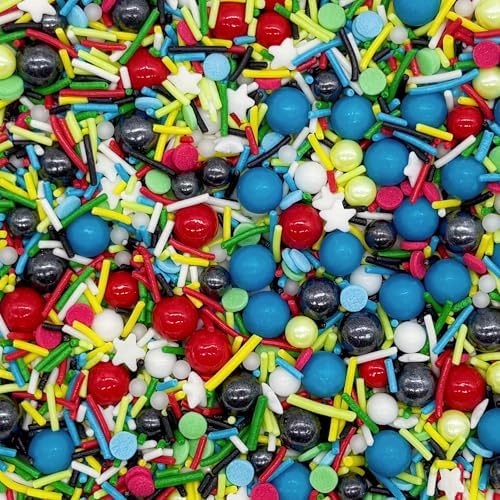 Blue & Red & Green & Yellow Sprinkles Mix Size Pearls Comic Book Themed Cake Decorations Cupcake Toppers Perfect for Wedding Party Valentine Christmas Supplies 4.58OZ - Image 2