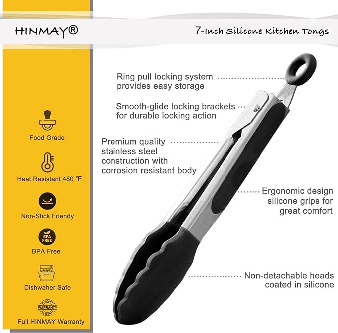HINMAY Small Silicone Tongs 7-Inch Mini Serving Tongs - Image 2
