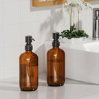 AmazerBath Amber Glass Soap Dispensers, 2 Glass Amber Pump Bottles, 17 Oz Dish - Image 6