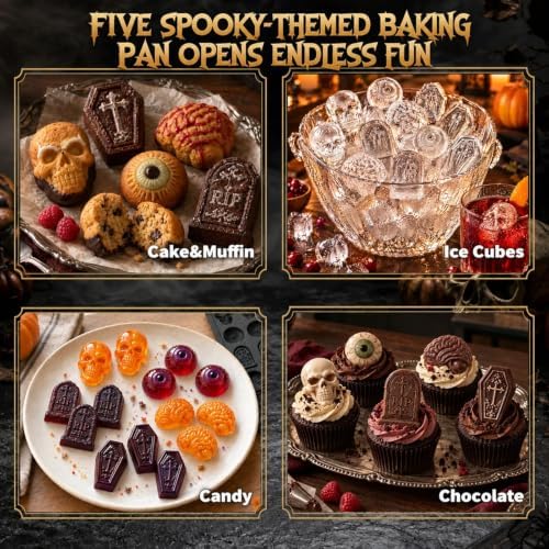 HKNMTT Skull Candy Chocolate Cake Pan 5-Shapes Halloween Silicone Mold - Image 2