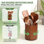 Wooden Utensil Holder, 360°Rotating 7.3'' Large Utensil Holder - Image 2