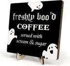 Freshly Boo'd Coffee Wood Sign, Halloween Coffee Bar Decor, Scream Sugar Spooky by DMADNF