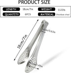 6 PCS Silver Serving Tongs for Party 7 Inch Stainless Steel Serving Utensils - Image 2
