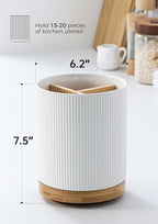 LoeJan 7.5" Utensil Holder, 3 Compartment Ceramic Kitchen Utensil Holder - Image 2