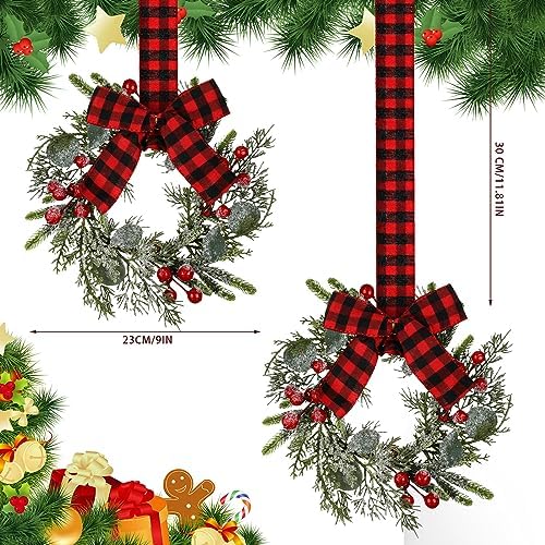 Syhood 2 Pcs 9 Inch Small Christmas Wreaths for Kitchen Cabinet with Ribbon - Image 3