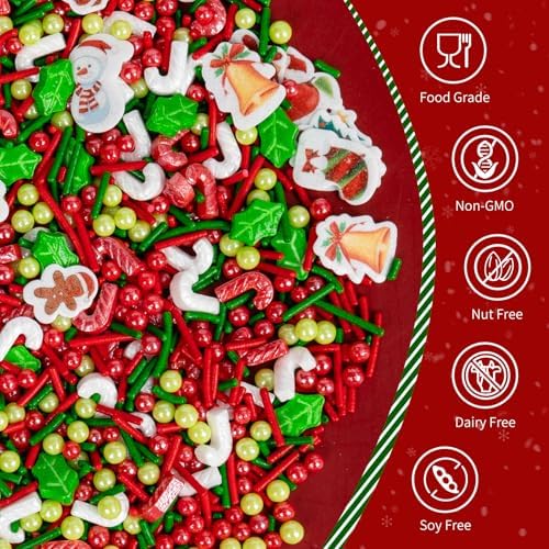 Edible Christmas Sprinkles for Cake Decorating,Red Green White Sprinkle - Image 3