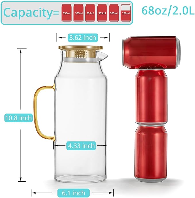 Bivvclaz 2 Liter 68 oz Gold Glass Pitcher - Image 2