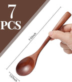 7 Pcs Wooden Spoons for Eating, Small Serving Spoon for Honey, Soup Wood - Image 7