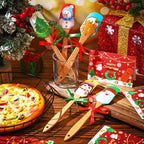 Newtay 5 Sets Christmas Silicone Spatula Cake Spatula Bulk Cooking Scraper with Wooden Handle Xmas Greeting Card Ribbon for Christmas Decoration Holiday Gifts Kitchen Party Favors (Cute Style) - Image 3
