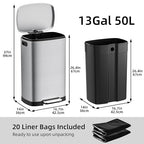 KUK 13 Gallon/50L Stainless Steel Kitchen Trash Can - Image 6