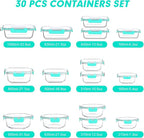 VERONES 30 Pieces Glass Meal Prep Containers Set, Stackable Glass Food Storage - Image 2