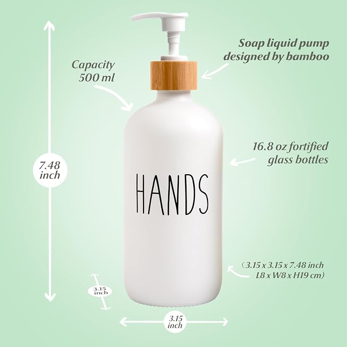 LOOCHICA 2 Pack Glass Soap Dispenser Set, Hand and Dish Glass Soap Dispensers - Image 3