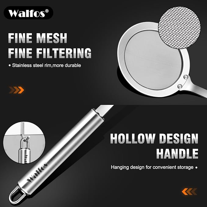Walfos Skimmer Spoon, 304 Stainless Steel Fine Mesh Strainer, Foam Strainer Oil - Image 3