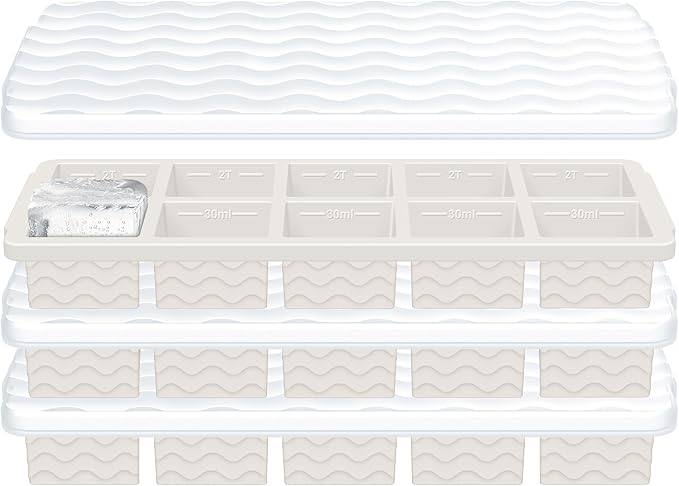Ice Cube Tray with Lid – 3 Pack 2 Tbsp Ice Trays by Bandiction
