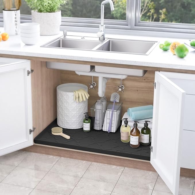 SIKADEER 40" x 19" Under Sink Mat Waterproof, Silicone Mat Kitchen Drawer Shelf - Image 2