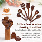 9 Piece Premium Teak Wooden Cooking Utensils Set- Spoons and Spatulas - Image 2