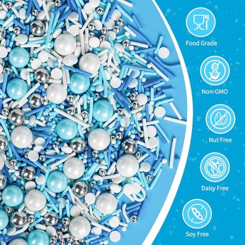 Edible Blue Silver White Pearl Sprinkles,Winter Pearls for Cake Decorating - Image 3