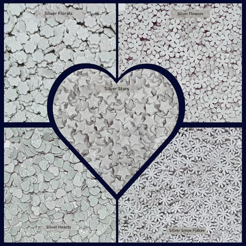 Confect Christmas Sprinkles | Grey Star, Flower & Heart Shaped Edible Sprinkles for Cakes, Cookies & Cupcakes | Holiday Baking Decorations- 5 Oz - Image 2