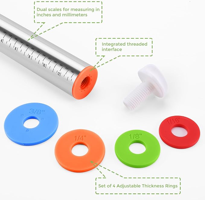 Rolling Pin with Adjustable Thickness Rings - Image 5