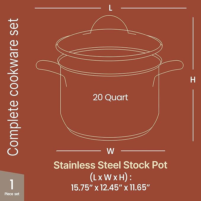 Stainless Steel Stockpot with Tempered Glass Lid 20 Quart, Durable 18/0 - Image 2