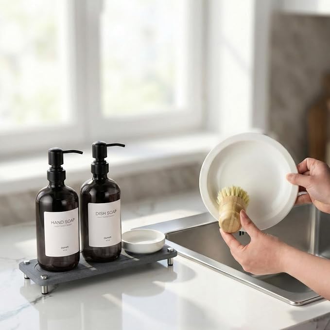 2 Pack Kitchen Soap Dispenser Set - 16oz Black Glass Dish and Hand Soap - Image 6
