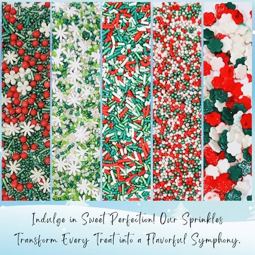 Confect Christmas Sprinkles | Christmas Sprinkles - Snowflakes in Red, Green & White I Confetti Pearls & sparkling for Dessert Decorating - Image 7