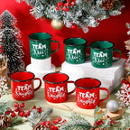 Yaomiao Christmas Enamel Mugs Set of 6 Red or Green Xmas Coffee Mugs Gifts 12 oz Hot Chocolate Holiday Cups with Handle Christmas for Men Women Coworkers Employee Gifts(Team Nice,Red and Green) - Image 4