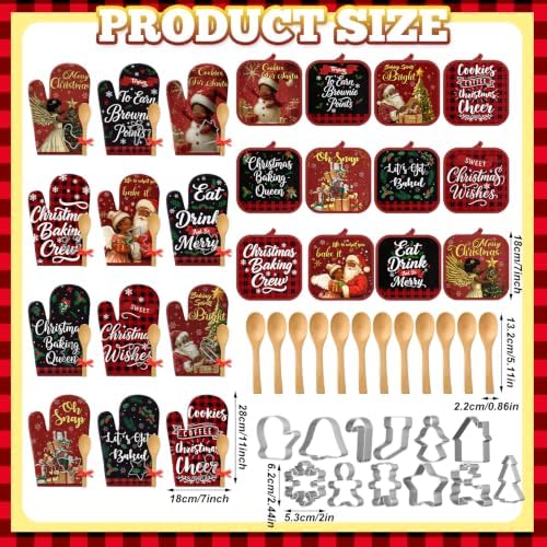 Qinyoung 48 Pcs Christmas Kitchen Oven Mitts Pot Holders, Black Santa - Image 3