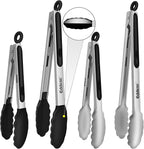 4 Pack Tongs For Cooking, Heat Resistant 600 Degrees 9", Non-Slip Food Silicone by Eddeas