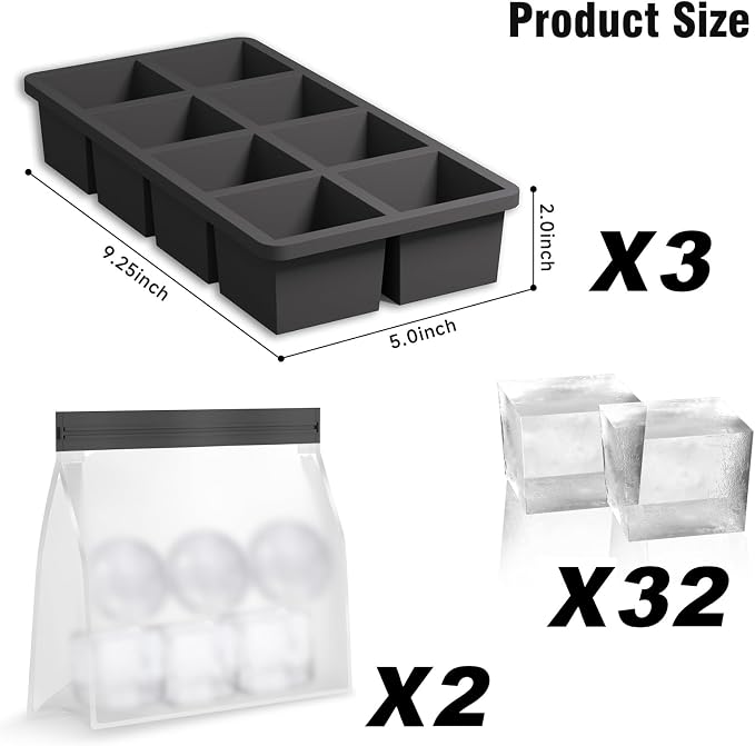 Samuelworld Large Silicone Ice Cube Tray Molds, Big 2 Inch Cubes - Image 2