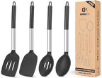 Pack of 4 Silicone Cooking Utensils Set, Non Stick Large Solid Spatulas by BUNDLEPRO