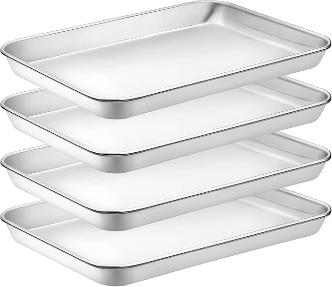 4 Pieces Baking Sheet Pan Tray, CEKEE Stainless Steel Small Cookie Sheets by CEKEEBakingEasilyHappily