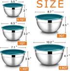 E-far Mixing Bowls with Teal Blue Lids Set of 5, Stainless Steel Mixing Bowls - Image 7