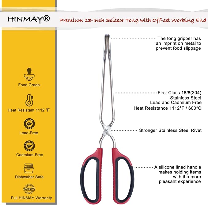 HINMAY 13-Inch Stainless Steel Scissor Tongs - Image 2