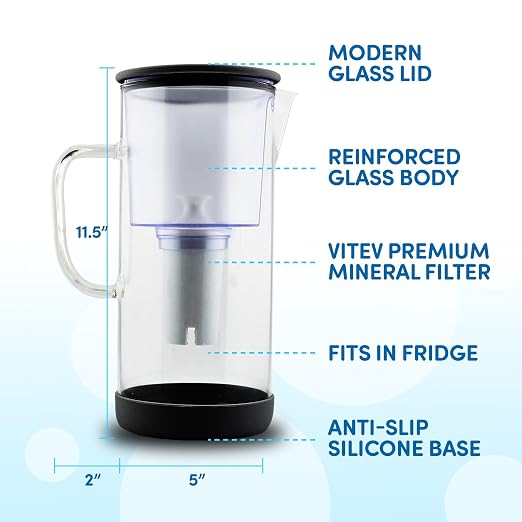Glass Pitcher with Mineral Rich pH Balancing Filter, Sleek Glass Lid – Brita - Image 4