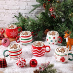 Jinei 6 Pcs Christmas Mug Set Christmas Ball Coffee Mug, White,Red, Classic - Image 4