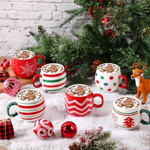 Jinei 6 Pcs Christmas Mug Set Christmas Ball Coffee Mug, White,Red, Classic - Image 4