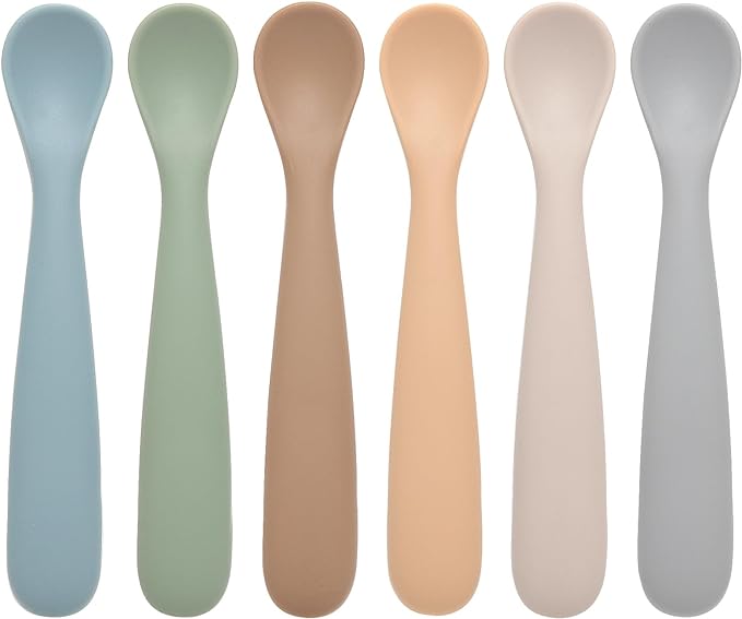 Eascrozn Baby Spoons, 6 Pack First Stage Silicone Feeding Spoons, Soft Tip by Eascrozn