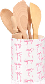 WILLBOND Pink Bow Utensil Holder Coquette Acrylic Kitchen Decor Cooking Utensil by Willbond+Technology+Limited