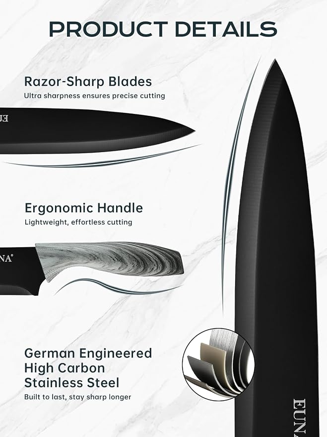 EUNA Knife Block Set, German High-Carbon Stainless Steel Knife Sets - Image 3