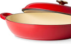 CAROTE 3.4QT Enameled Cast Iron Braiser Pan, Shallow Dutch Oven Casserole - Image 3
